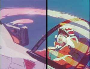 This before, left, and after photo shows the much brighter and crisper image resulting from AnimEigo�s ''Super Dimensional Fortress Macross'' restoration. AnimEigo is releasing the restored ''Macross'' on DVD this summer.