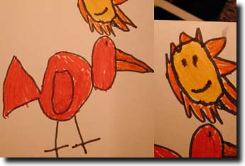 Slone's drawings of a bird and sun