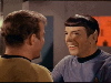 A smiling Spock and Kirk