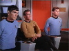 Kirk, Spock and McCoy on bridge