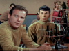 Kirk and Spock receive a report from the bridge