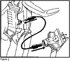 [Figure 3:  Drawing of Rom's right side, power cord, and
energy analyzer.  Arrows indicate how to plug each end of the cord into
Rom and the analyzer.]