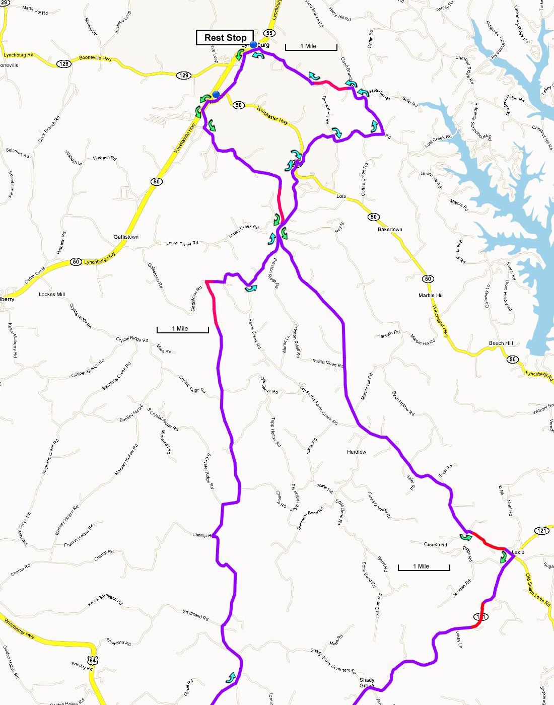 Lynchburg Hills map north half