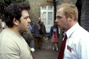 Ed (Nick Frost), left, and Shaun (Simon Pegg) debate the best way to kill the undead in ''Shaun of the Dead.''